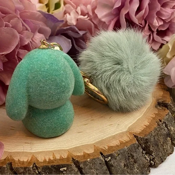 Mint Green Felt Bunny Charm with Pom Pom Keychain - Picture 9 of 10